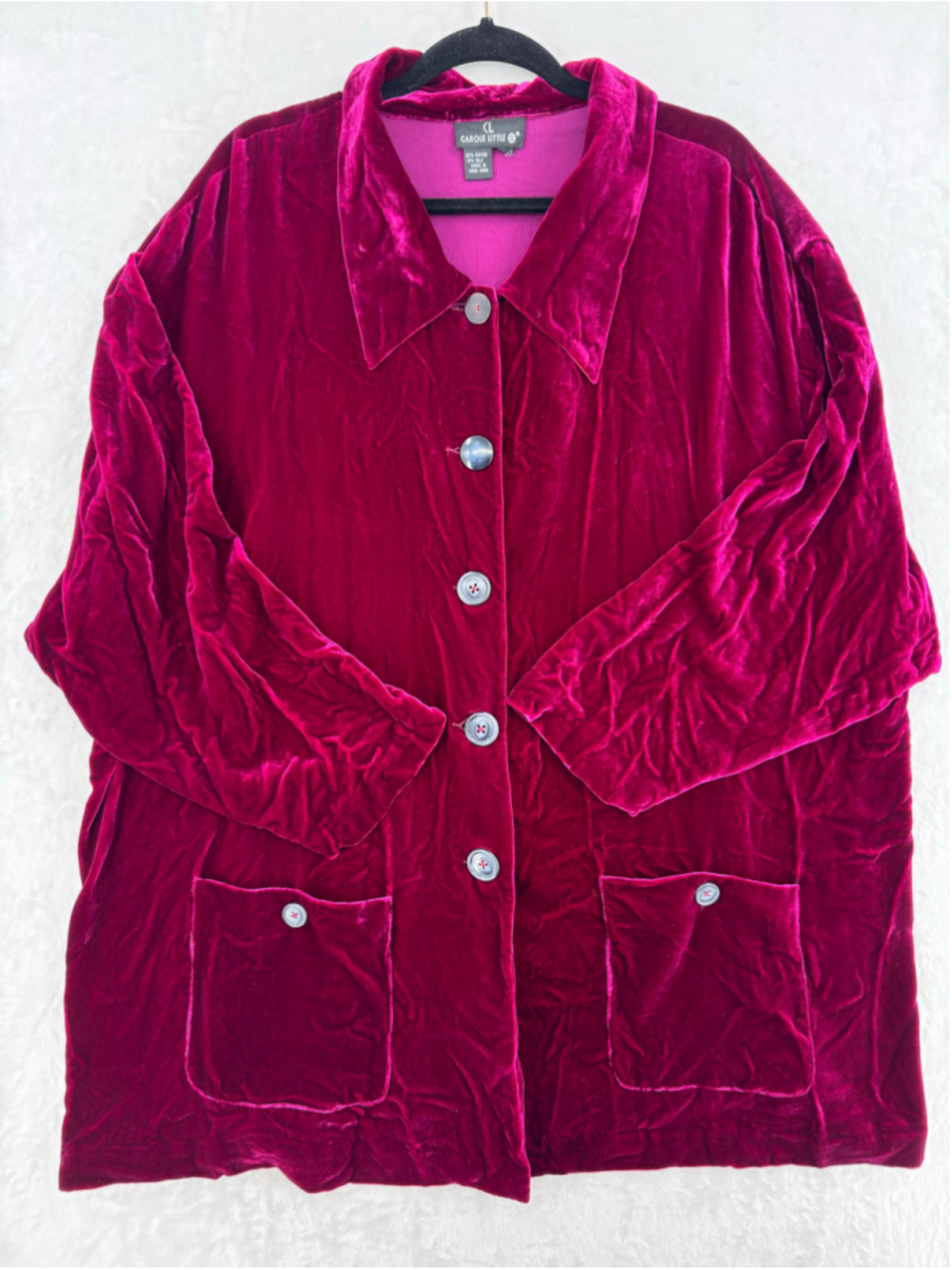 Vintage Velvet Long Shirt Jacket Burgundy Fuschia Button Front Whimsigoth 3X